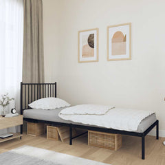vidaXL Metal Bed Frame without Mattress Black with Headboard