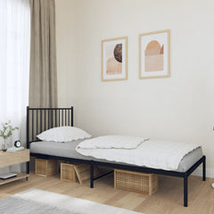 vidaXL Metal Bed Frame without Mattress with Headboard Black 90x200cm 1