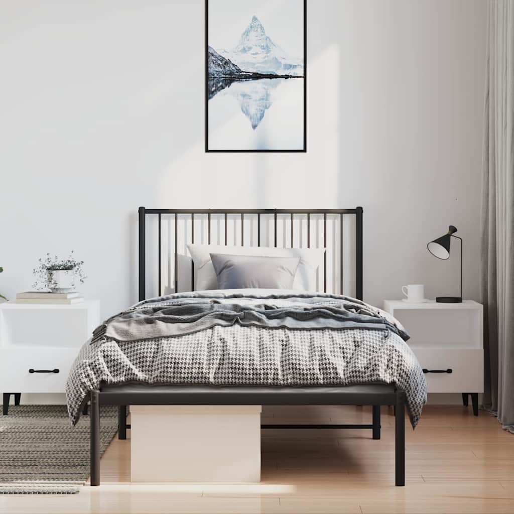 vidaXL Metal Bed Frame without Mattress with Headboard Black 100x190cm 3