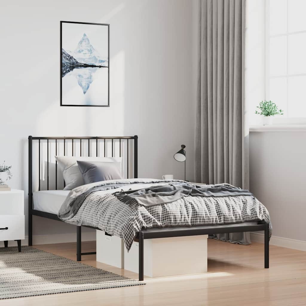 vidaXL Metal Bed Frame without Mattress with Headboard Black 100x190cm 1