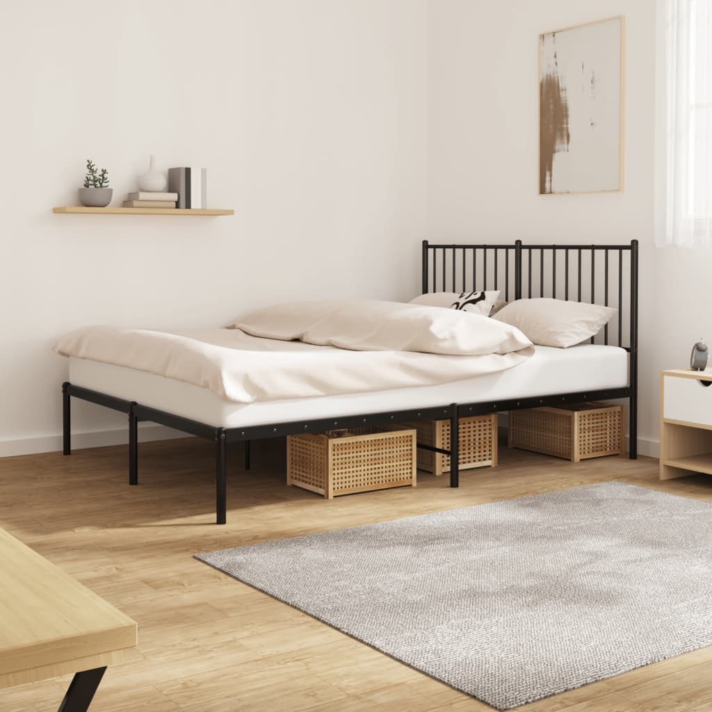 vidaXL Metal Bed Frame without Mattress Black with Headboard