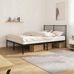 vidaXL Metal Bed Frame without Mattress Black with Headboard