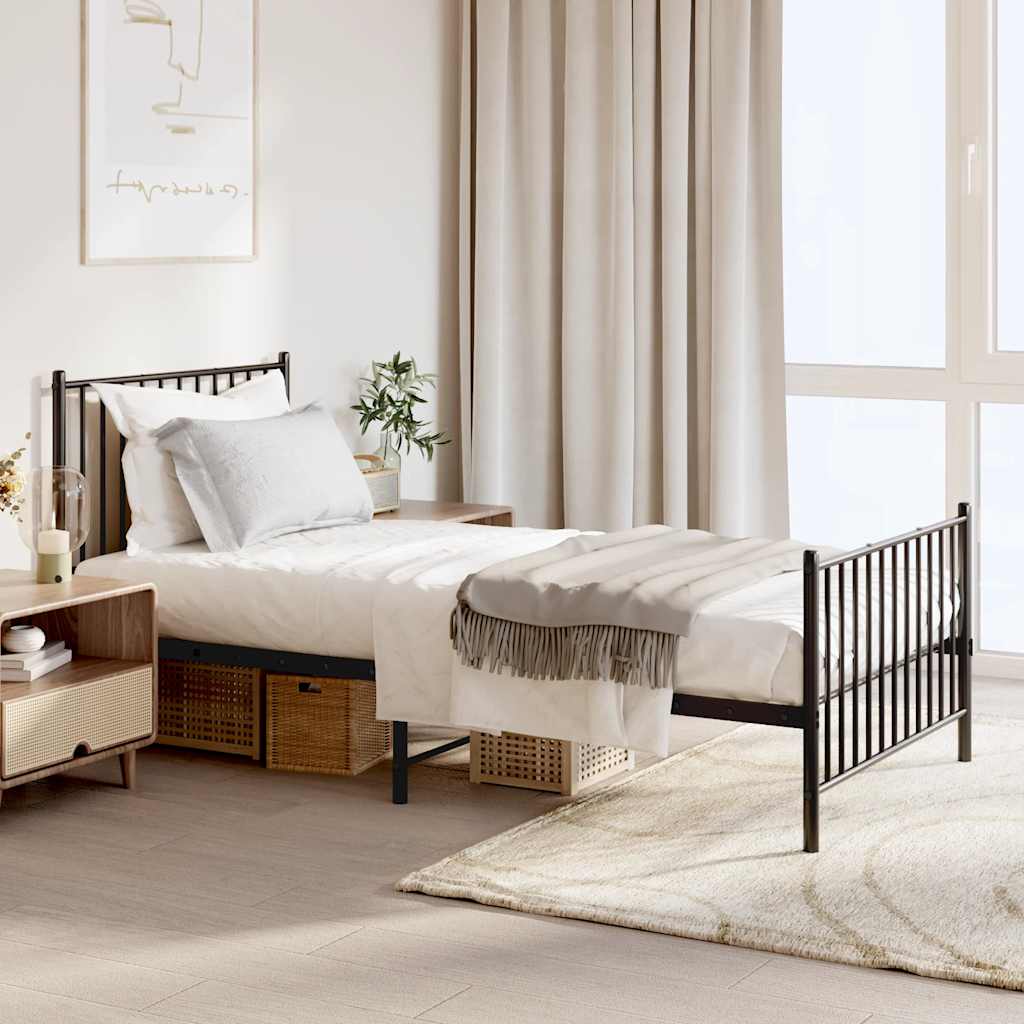 vidaXL Metal Bed Frame without Mattress with Footboard Black with Headboard & Footboard
