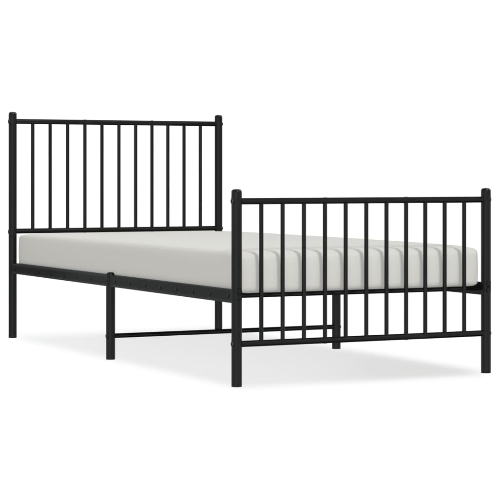vidaXL Metal Bed Frame without Mattress with Footboard Black 90x200cm 2