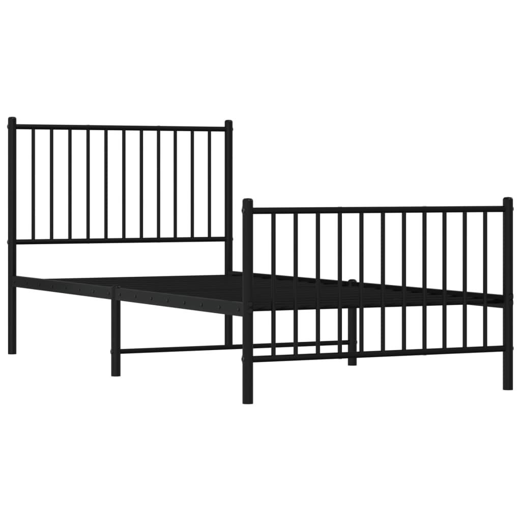 vidaXL Metal Bed Frame without Mattress with Footboard Black 90x200cm 3