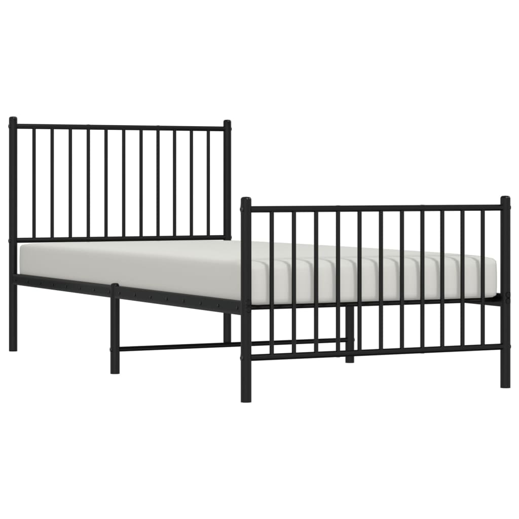 vidaXL Metal Bed Frame without Mattress with Footboard Black 90x200cm 4