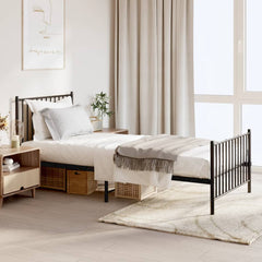 vidaXL Metal Bed Frame without Mattress with Footboard Black 90x200cm 1