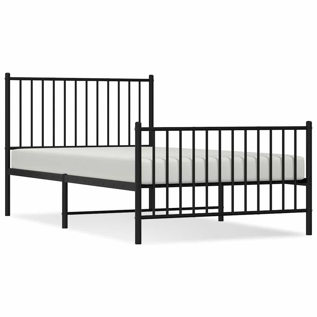 Metal Bed Frame without Mattress with Footboard Black With headboard & footboard 100 cm 190 cm