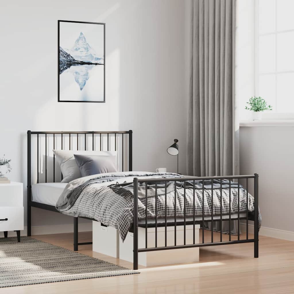 vidaXL Metal Bed Frame without Mattress with Footboard Black 100x200cm 1