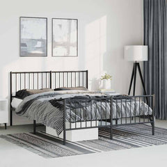 vidaXL Metal Bed Frame without Mattress with Footboard Black with Headboard & Footboard
