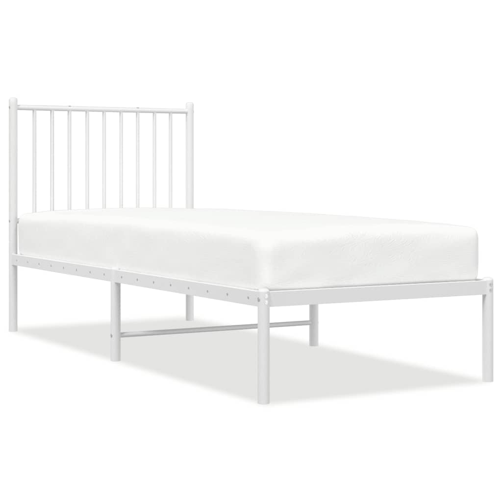 vidaXL Metal Bed Frame without Mattress with Headboard White 75x190cm 2