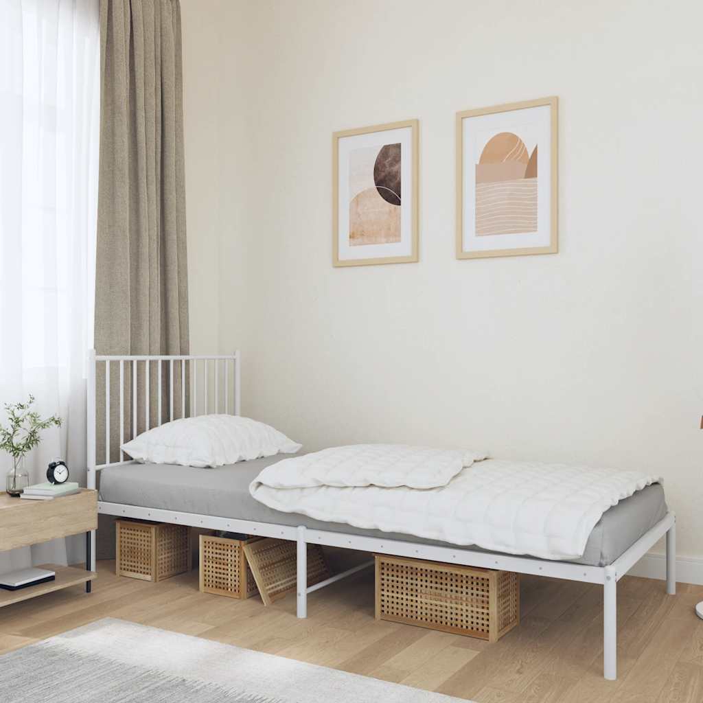 vidaXL Metal Bed Frame without Mattress White with Headboard