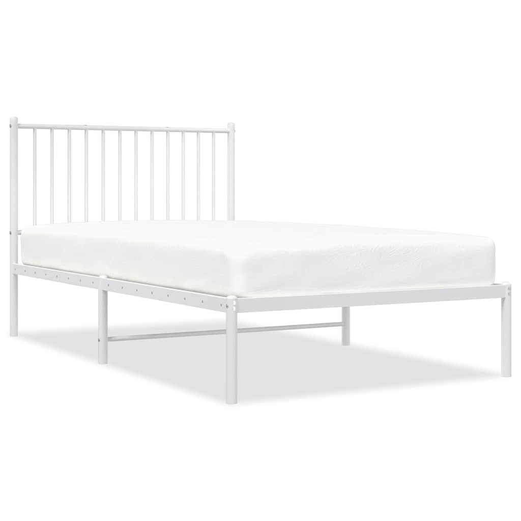 Metal Bed Frame without Mattress White With headboard 100 cm 190 cm