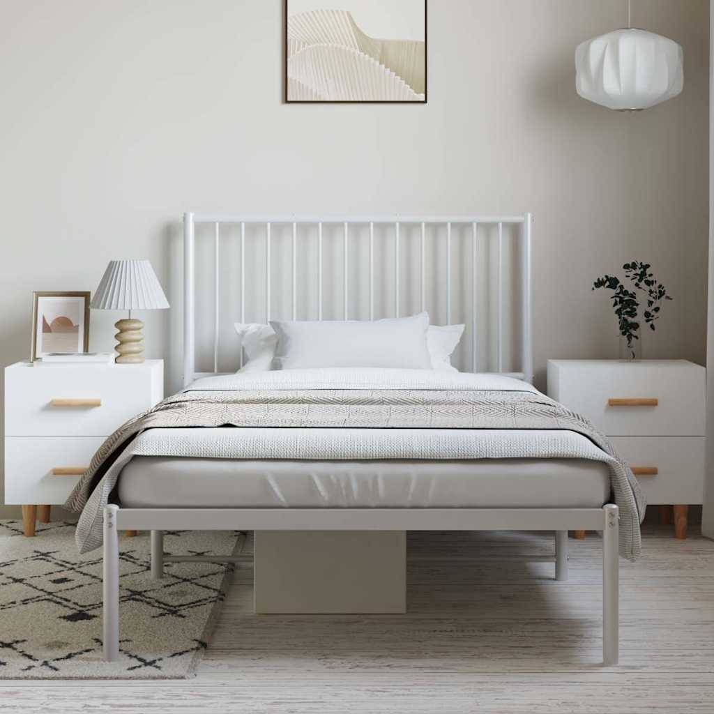Metal Bed Frame without Mattress White With headboard 100 cm 190 cm