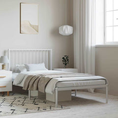vidaXL Metal Bed Frame without Mattress White with Headboard