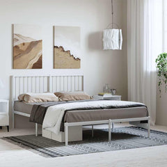 vidaXL Metal Bed Frame without Mattress White with Headboard