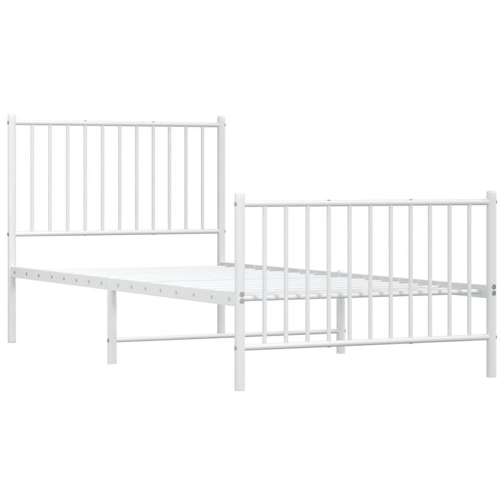 vidaXL Metal Bed Frame without Mattress with Footboard White 90x200cm 3