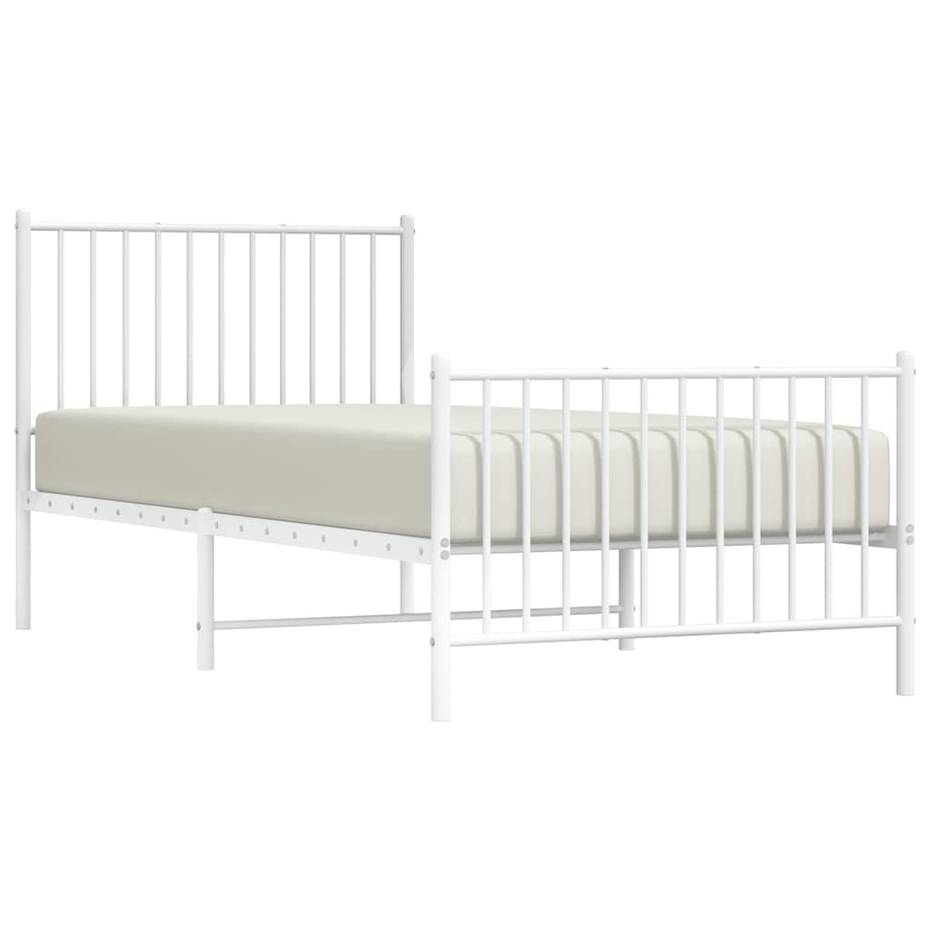 vidaXL Metal Bed Frame without Mattress with Footboard White 90x200cm 4