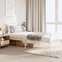 vidaXL Metal Bed Frame without Mattress with Footboard White 90x200cm 1