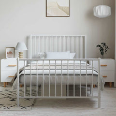 vidaXL Metal Bed Frame without Mattress with Footboard White 100x190cm 3