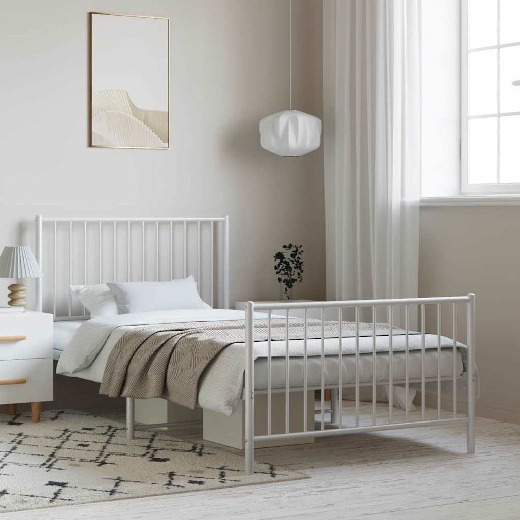 vidaXL Metal Bed Frame without Mattress with Footboard White 100x190cm 1