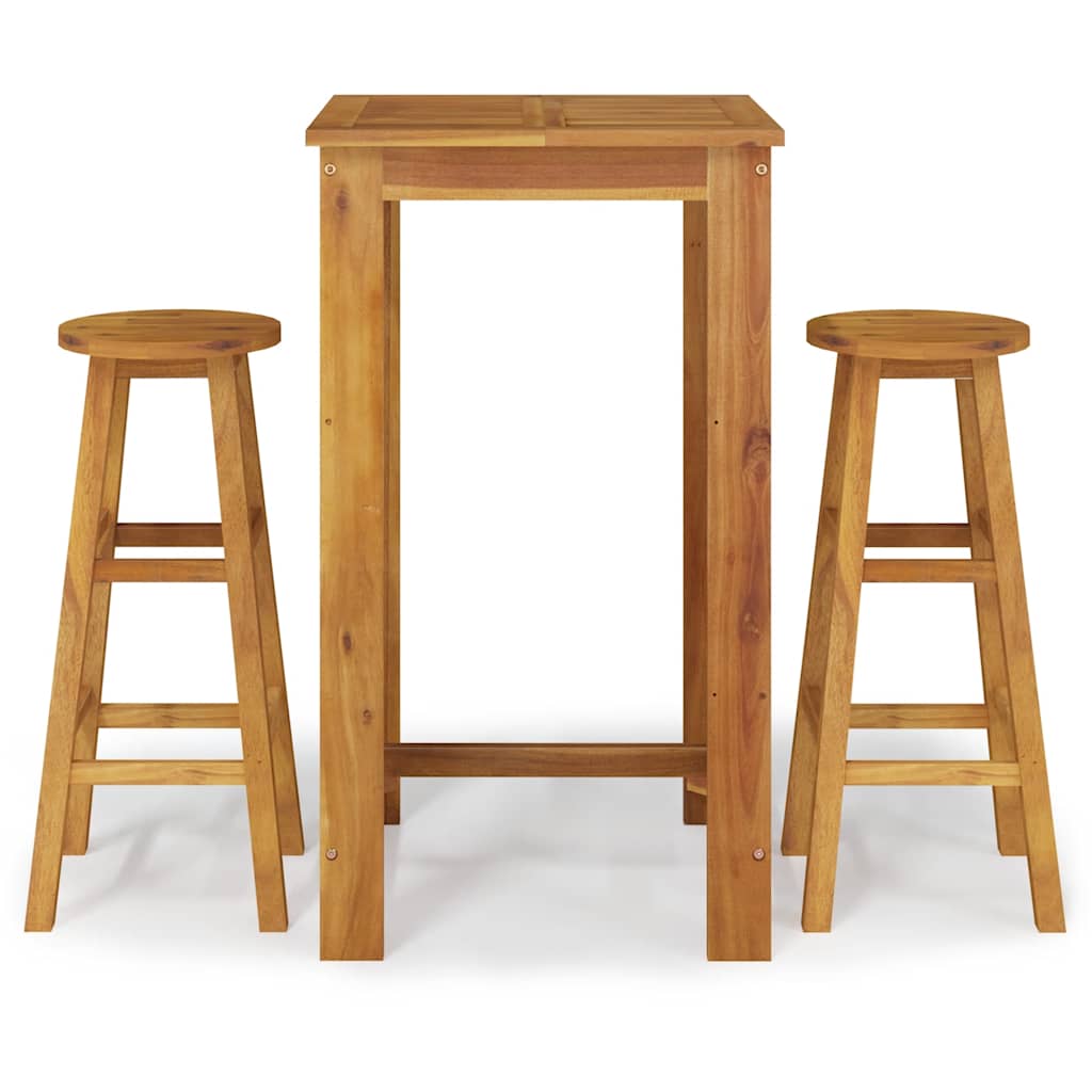 5 Piece Garden Bar Set Solid Wood Acacia 60 cm table length Bar stools with round seat 2