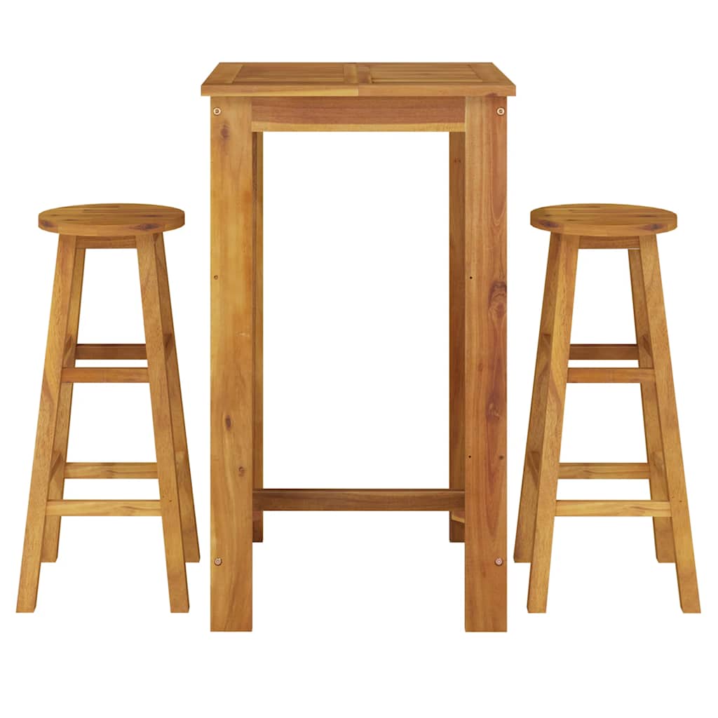 5 Piece Garden Bar Set Solid Wood Acacia 60 cm table length Bar stools with round seat 2