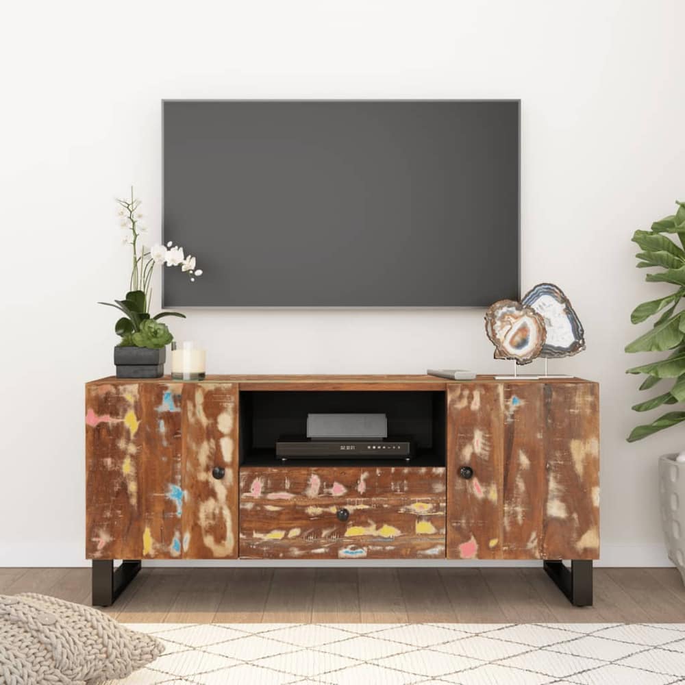 TV Cabinet 105x33,5x46 cm Solid Wood Mango&Engineered Wood Multicolour