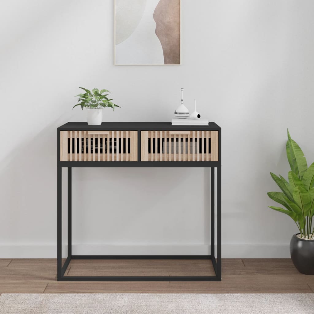 vidaXL Console Table Black 80x30x75 cm Engineered Wood and Iron 1