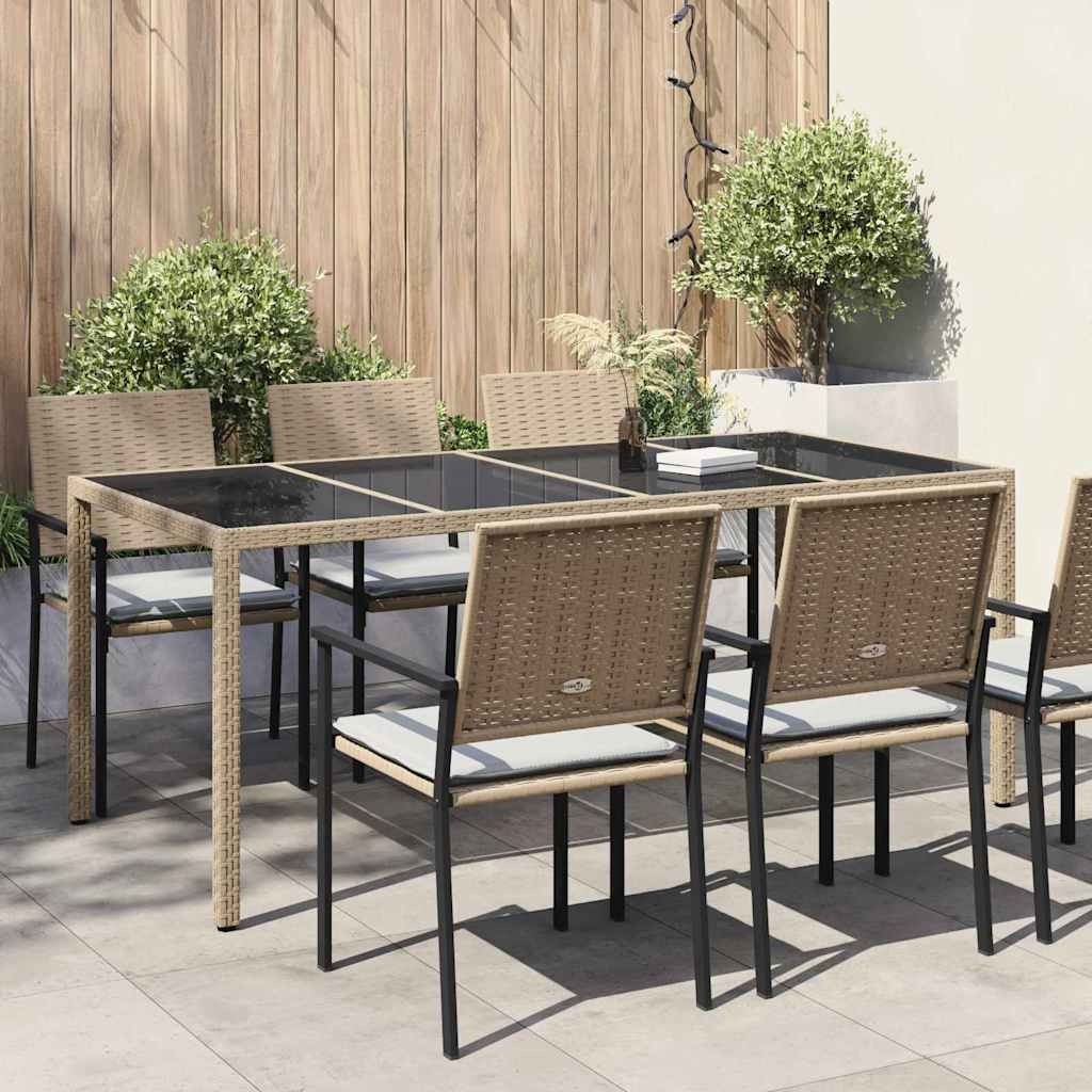 Garden Table Poly Rattan Depth 90 cm Width 190 cm Beige and black