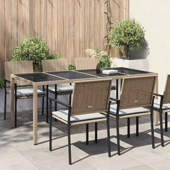 Garden Table Poly Rattan Depth 90 cm Width 190 cm Beige and black