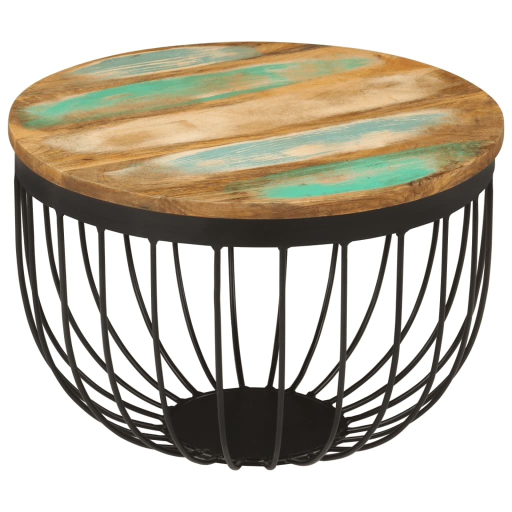 vidaXL Coffee Table Ø50x35 cm Solid Wood Reclaimed and Steel 1