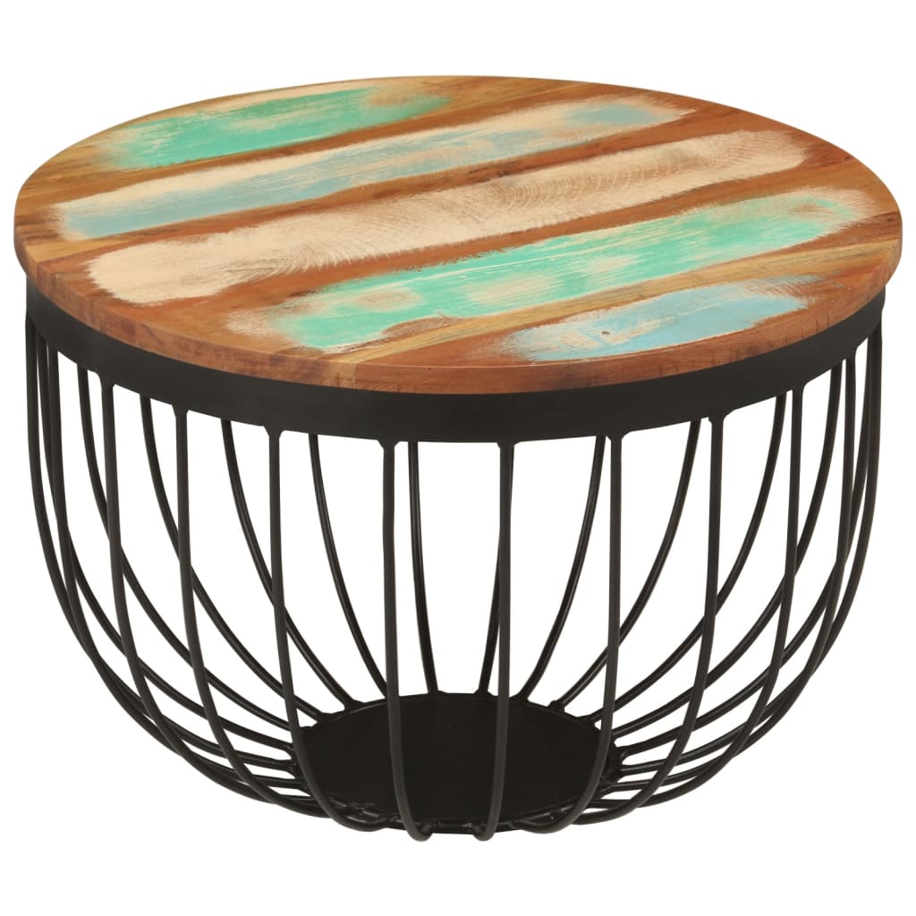 vidaXL Coffee Table Ø50x35 cm Solid Wood Reclaimed and Steel 3