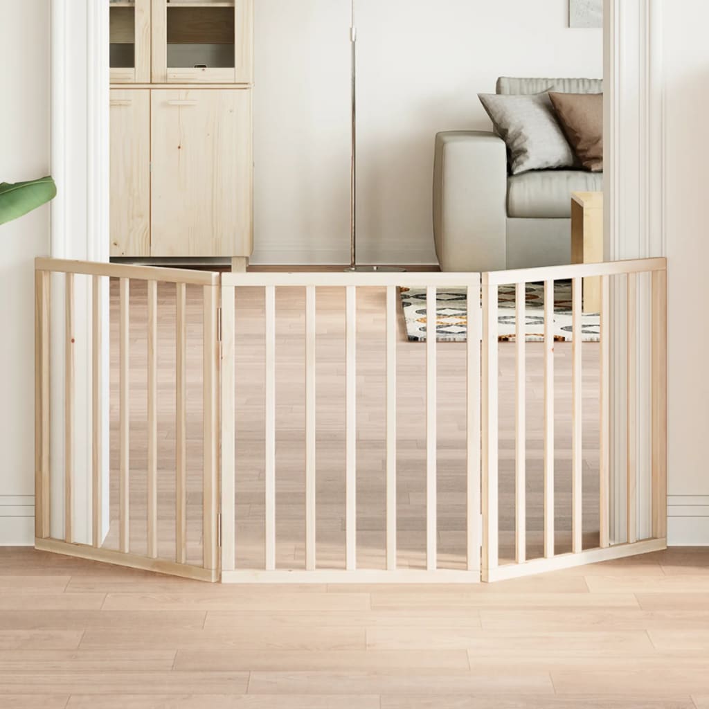 vidaXL Dog Gate Foldable 3 Panels 150 cm Poplar Wood 1