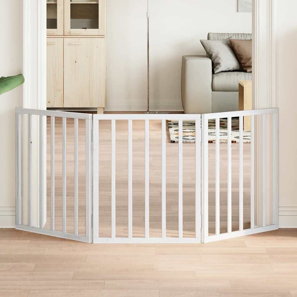 vidaXL Dog Gate Foldable 3 Panels White 150 cm Poplar Wood 1