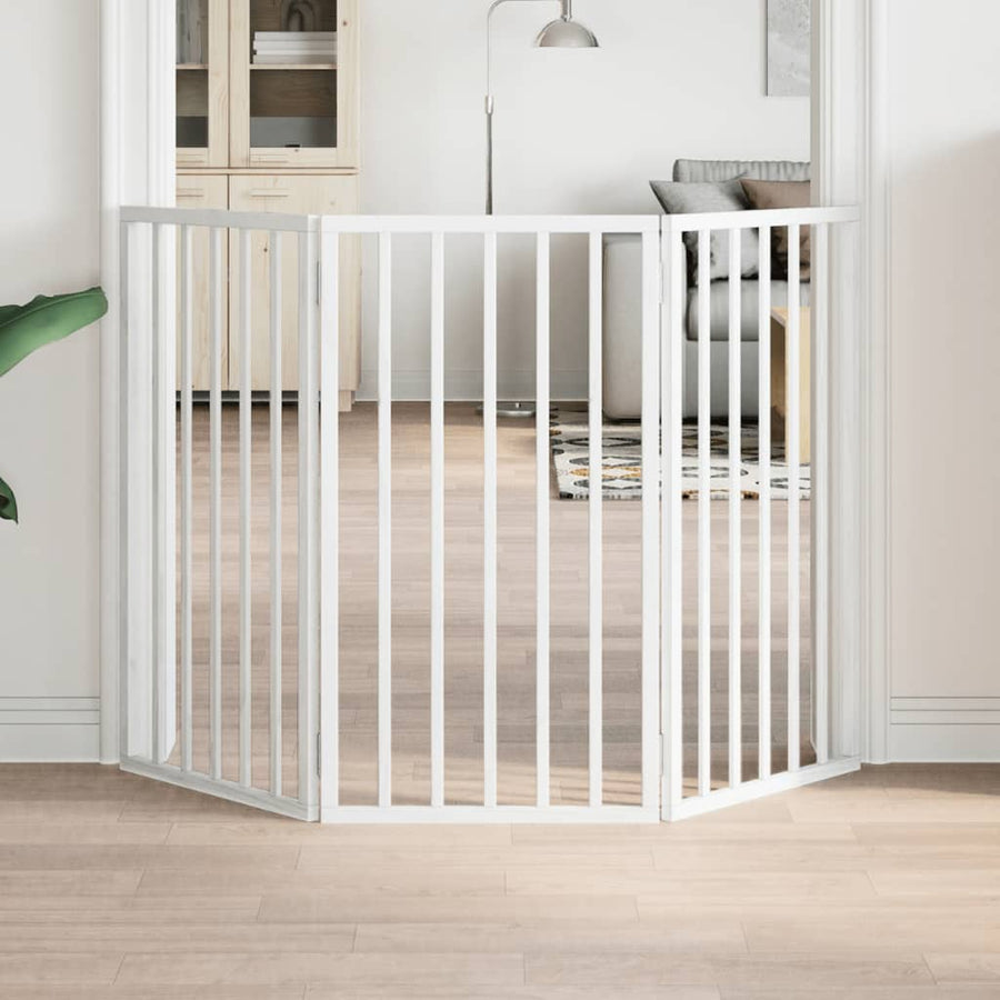 vidaXL Dog Gate Foldable 3 Panels White 150 cm Poplar Wood 1