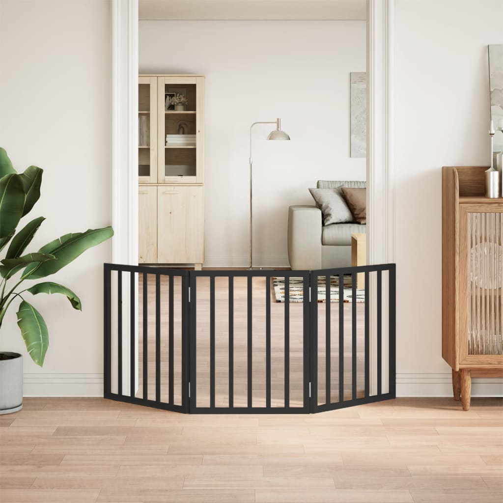 vidaXL Dog Gate Foldable 3 Panels Black 150 cm Poplar Wood 3