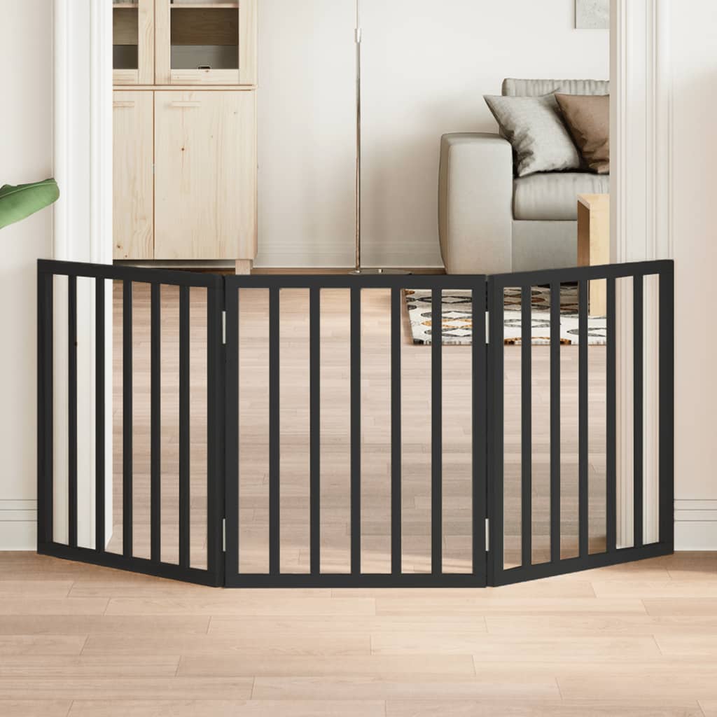 vidaXL Dog Gate Foldable 3 Panels Black 150 cm Poplar Wood 1