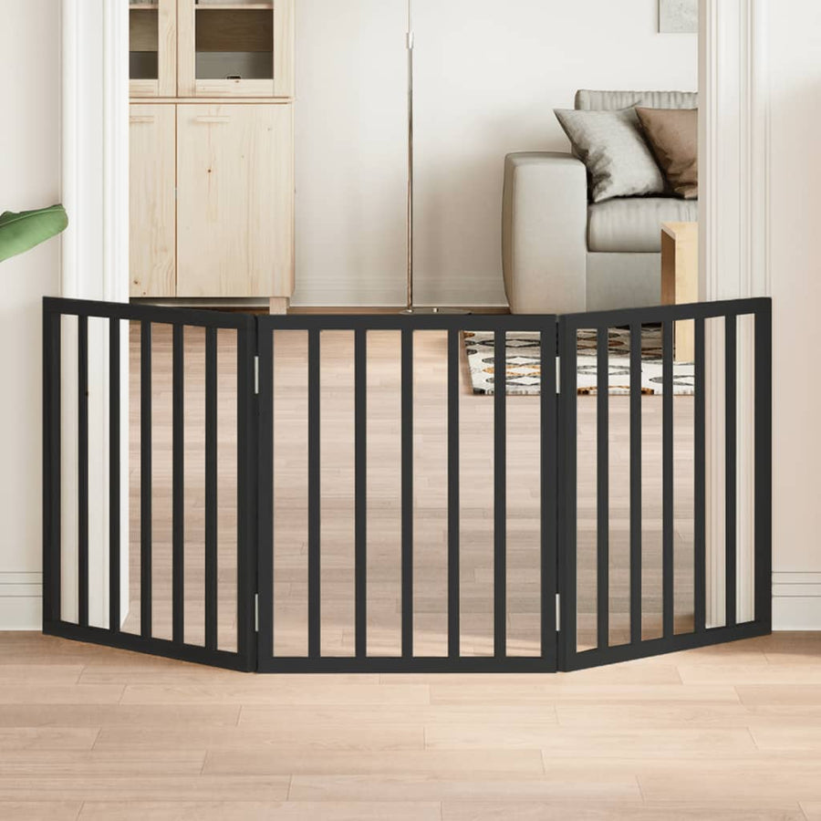 vidaXL Dog Gate Foldable 3 Panels Black 150 cm Poplar Wood 1
