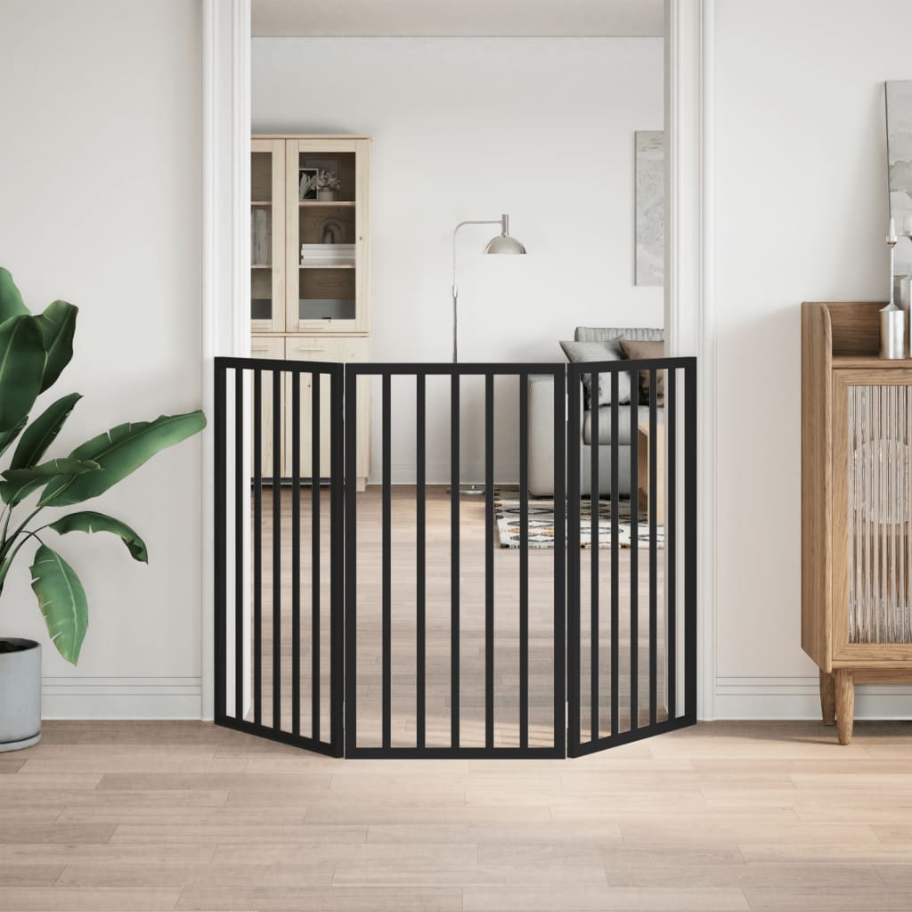 vidaXL Dog Gate Foldable 3 Panels Black 150 cm Poplar Wood 3