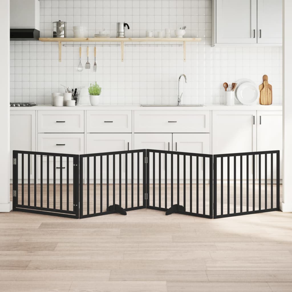 Dog Gate Foldable Panels 160 cm Poplar Wood Width 80 cm Black 60 cm 4