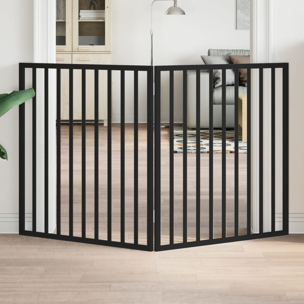 vidaXL Dog Gate Foldable 2 Panels Black 160 cm Poplar Wood 1