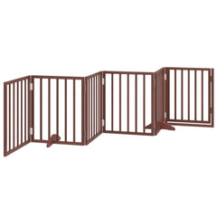 vidaXL Dog Gate with Door Foldable 6 Panels Brown 300 cm Poplar Wood 6