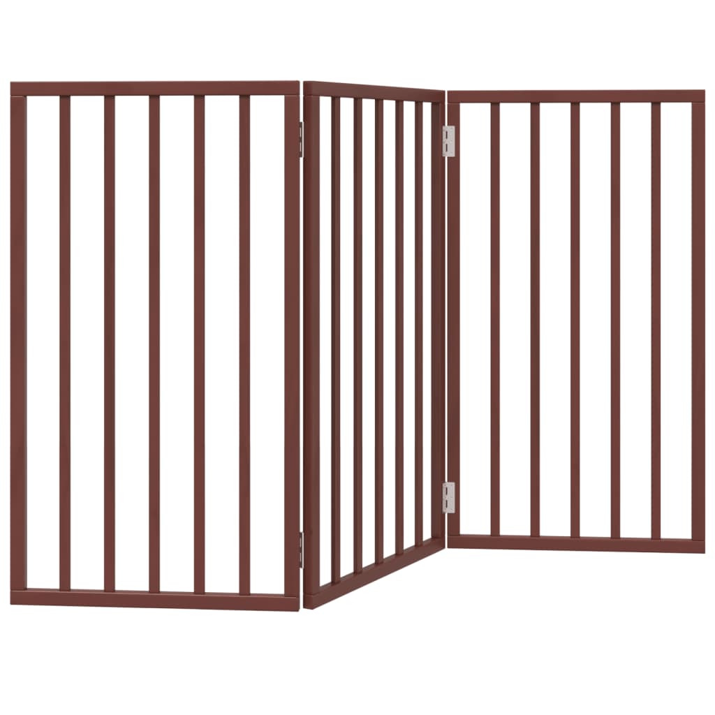 vidaXL Dog Gate Foldable 3 Panels Brown 150 cm Poplar Wood 2