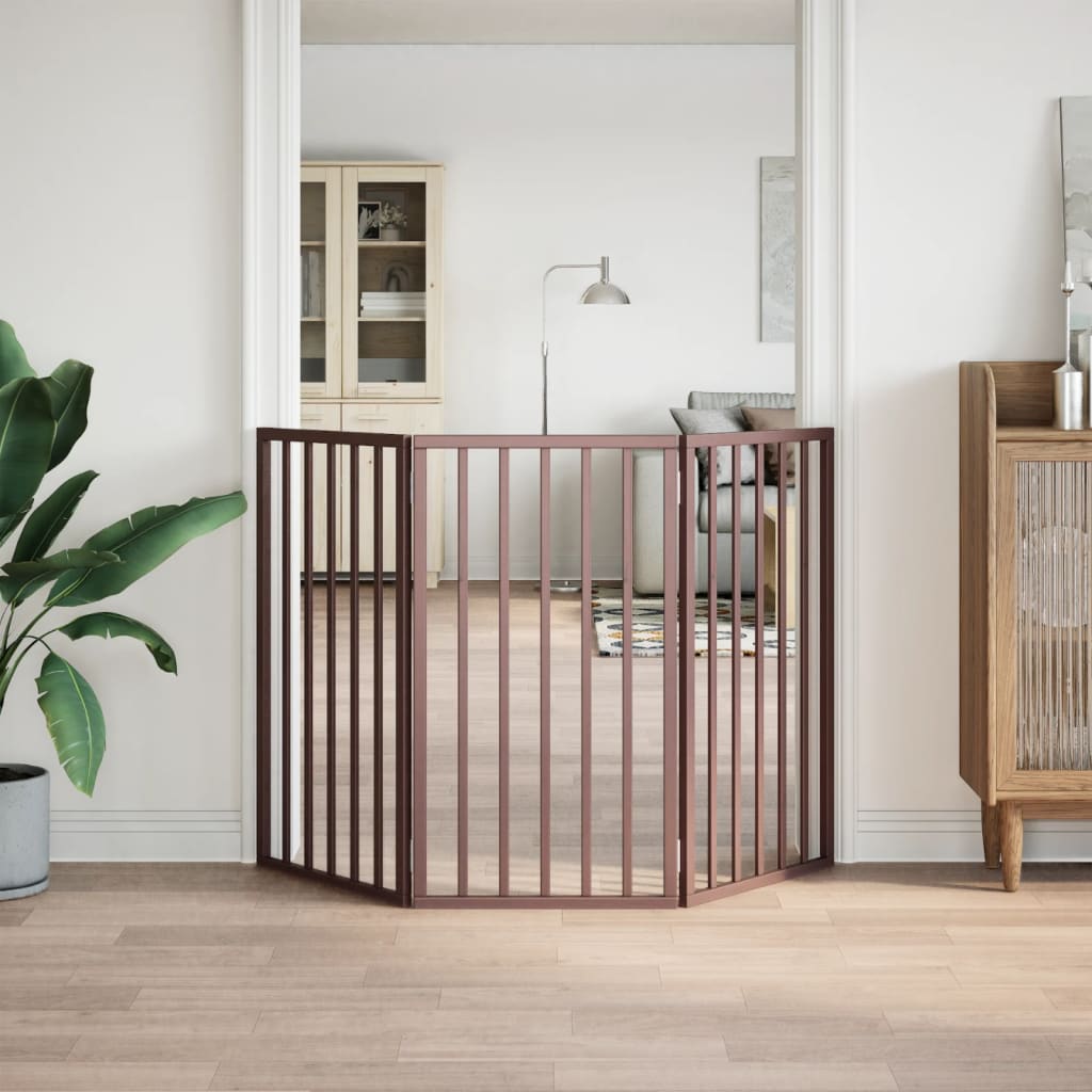 vidaXL Dog Gate Foldable 3 Panels Brown 150 cm Poplar Wood 3