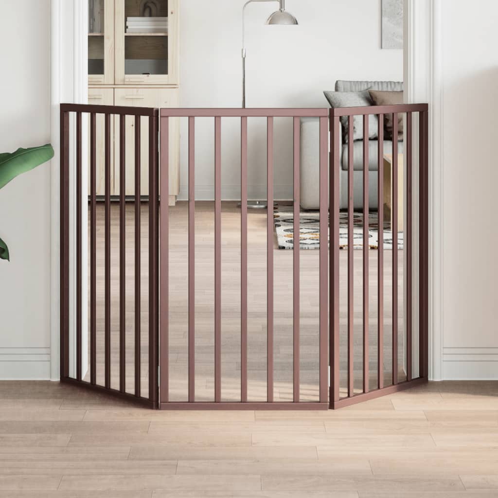 vidaXL Dog Gate Foldable 3 Panels Brown 150 cm Poplar Wood 1