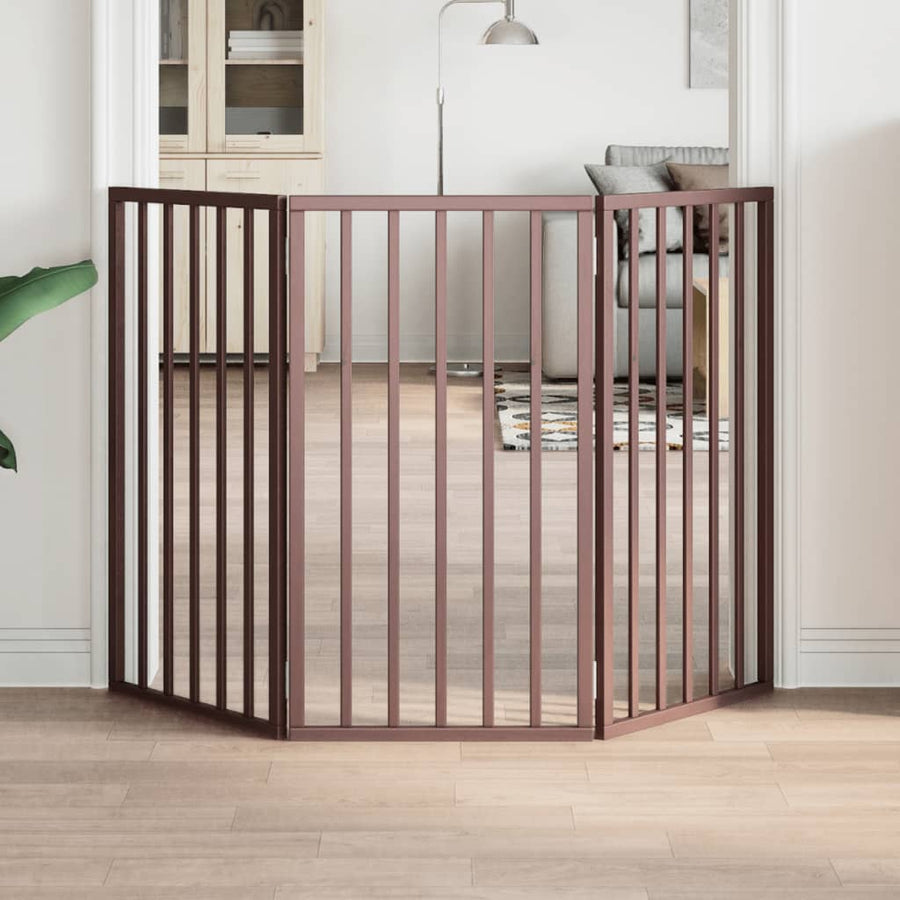 vidaXL Dog Gate Foldable 3 Panels Brown 150 cm Poplar Wood 1