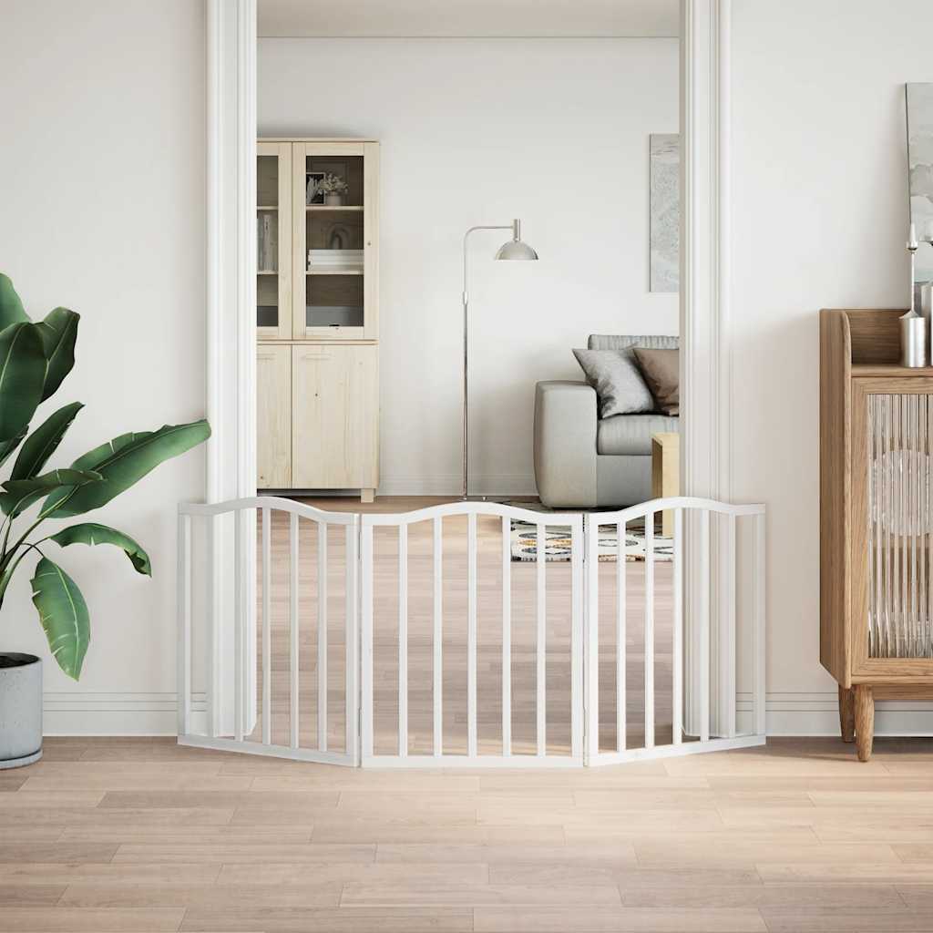 vidaXL Dog Gate Foldable 3 Panels White 150 cm Poplar Wood 3