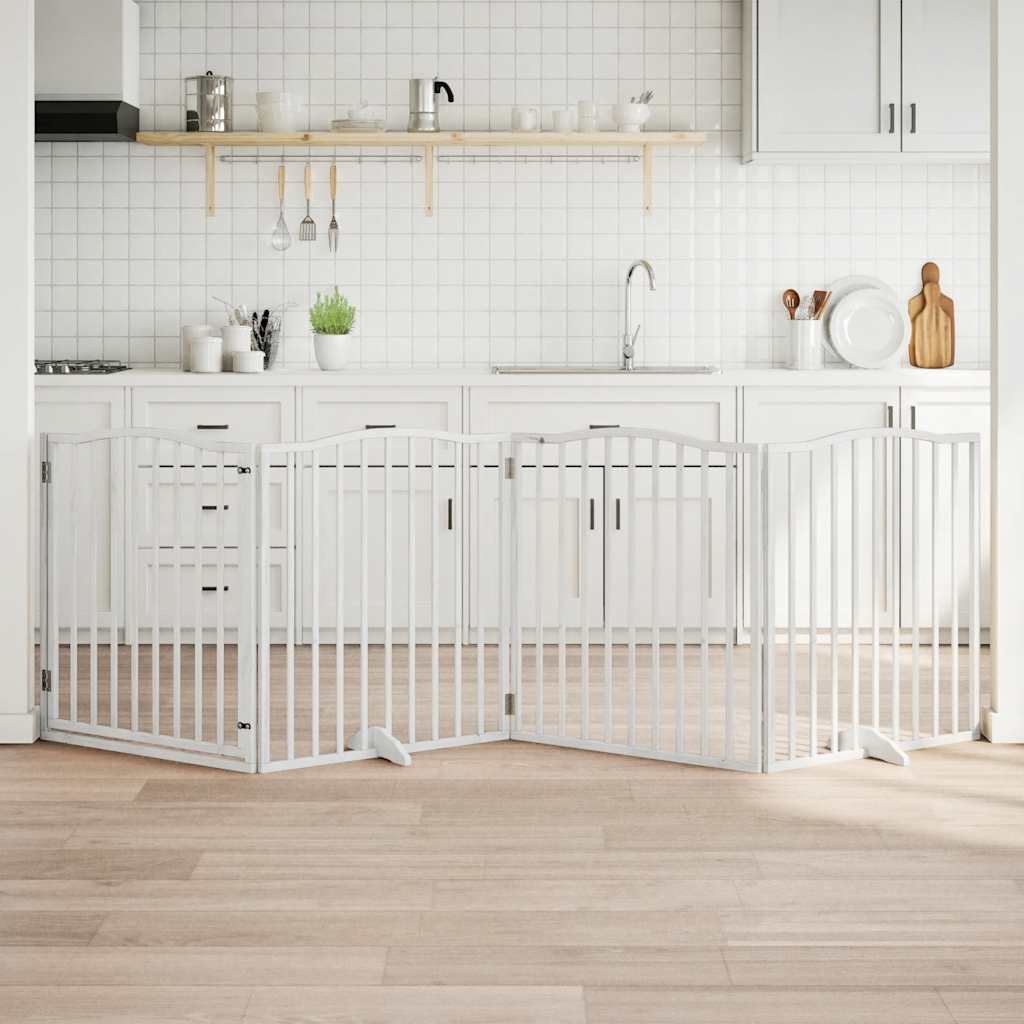vidaXL Dog Gate with Door Foldable 4 Panels White 320 cm Poplar Wood 1