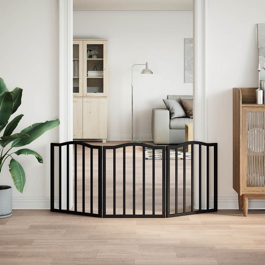 vidaXL Dog Gate Foldable 3 Panels Black 150 cm Poplar Wood 3